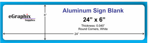 Aluminum Sign Blank, White, 24" x 6" x 0.040", Rounded Corner, No holes