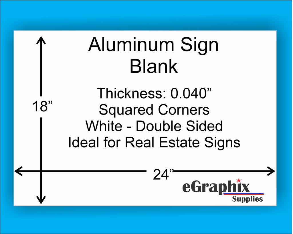 Aluminum Sign Blank, White, 24" x 18" x 0.040", Squared Corner, No holes