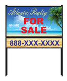 Custom Print Plastic Sign, 30" x 18" with 30" x 6" Rider, on Black or White H Frame