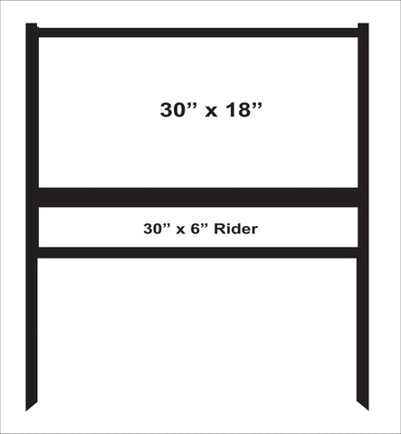 Metal H-Frame for Real Estate Signs 30" x 18" with 30" x  6" Rider - BLACK