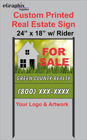 Custom Print Aluminum Sign, 24" x 18" with 24" x 6" Rider, on Black or White H Metal Frame
