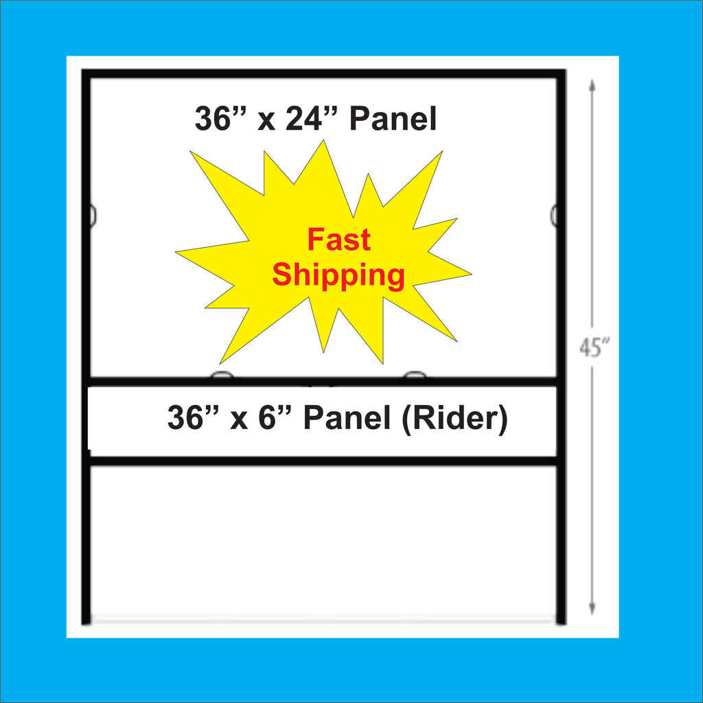 Metal H-Frame for Real Estate Signs 36" x 24" with 36" x  6" Rider - BLACK