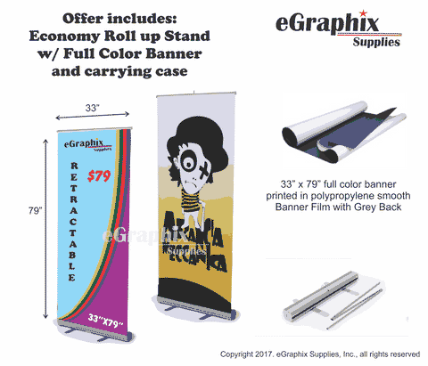 Economy Retractable Stand with Full Color Banner - 33" x 79"