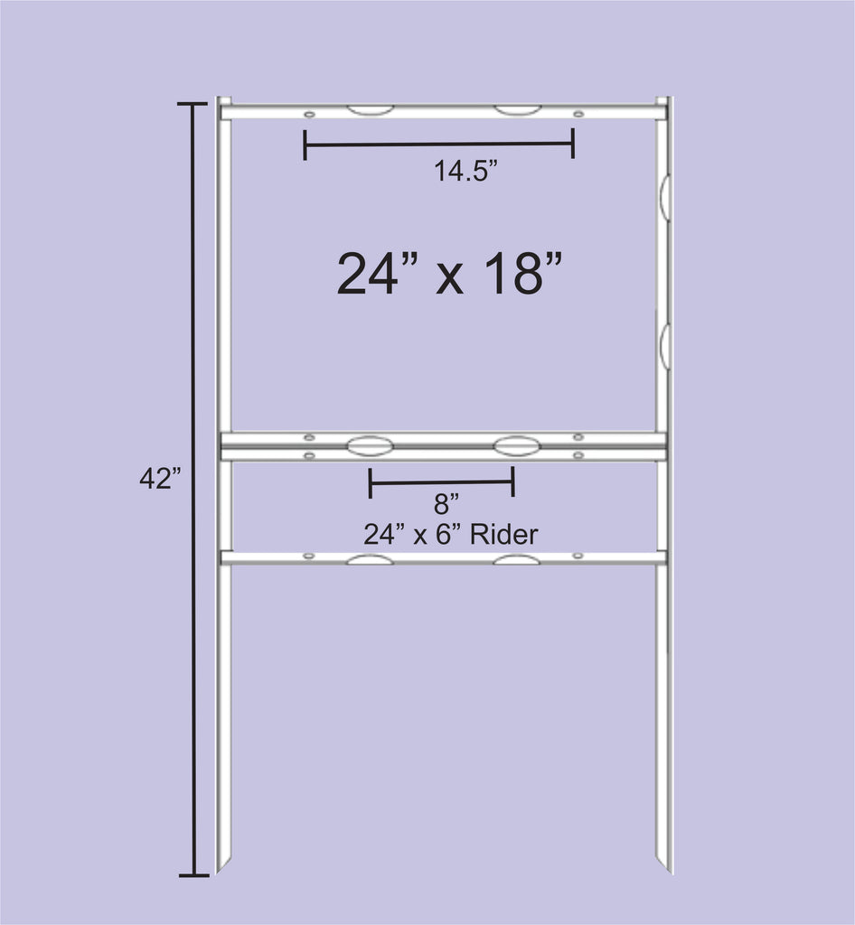 Metal H-Frame for Real Estate Signs 24" x 18" with 24" x  6" Rider - WHITE