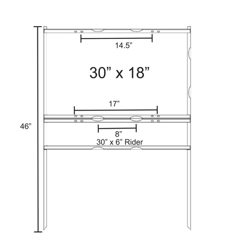 Metal H-Frame for Real Estate Signs 30" x 18" with 30" x  6" Rider - WHITE